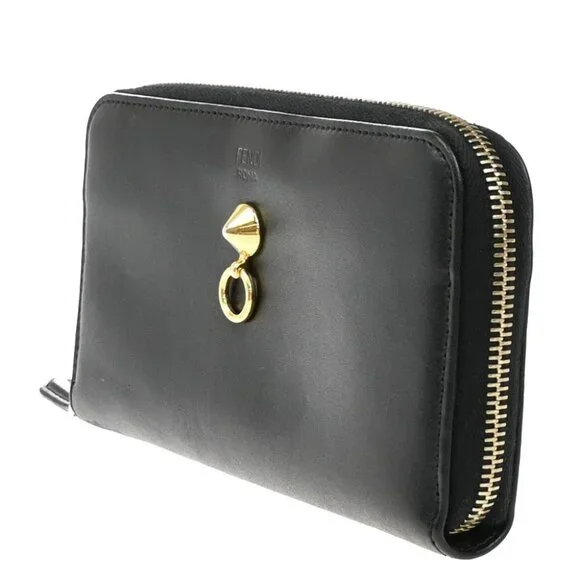 FENDI By The Way Logo Long Zip Around Wallet Leather Black - Picture 3 of 14